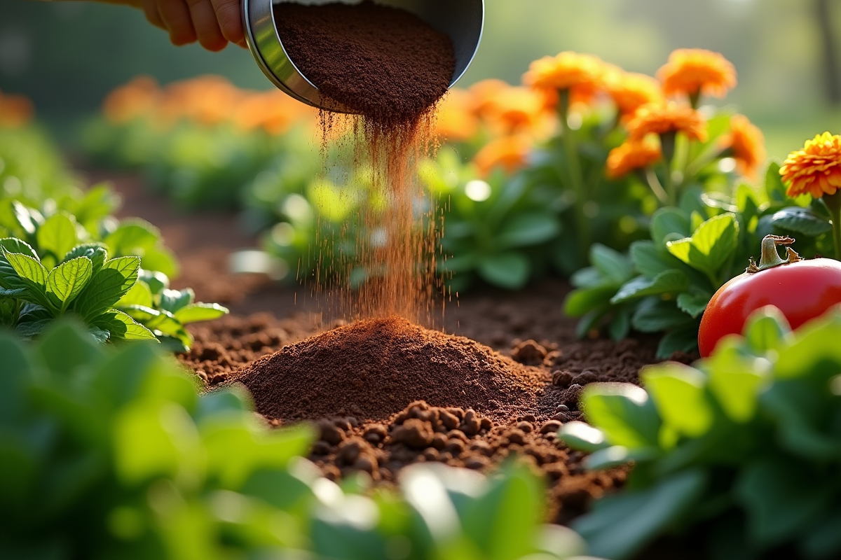 Utilisation de marc de café pour fertiliser un jardin fleuri