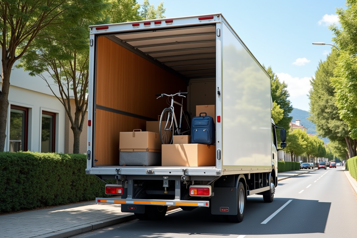 Camion de déménagement de 10 mètres cubes avec chargement organisé