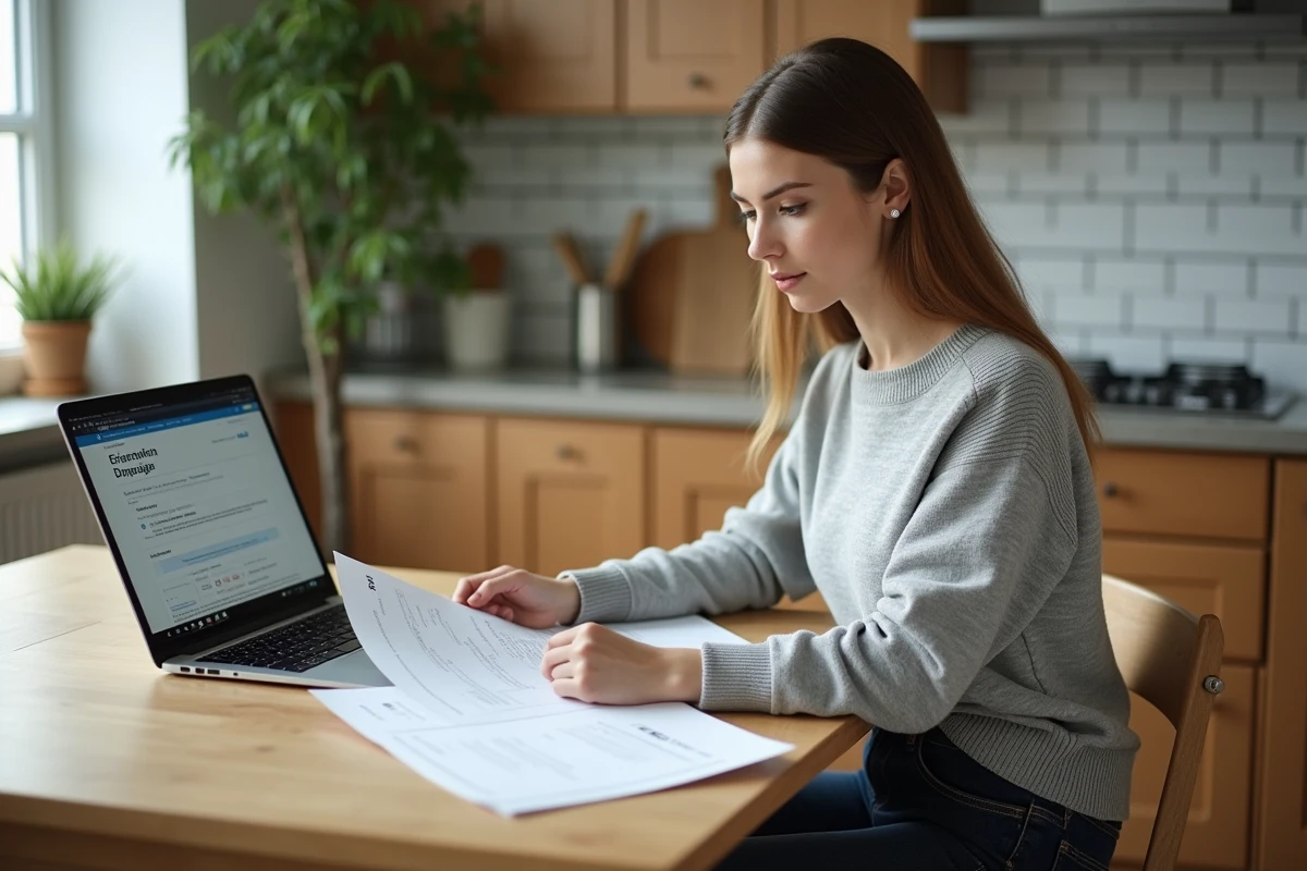 Femme consultant les aides financières pour l'isolation en placo sur un ordinateur portable