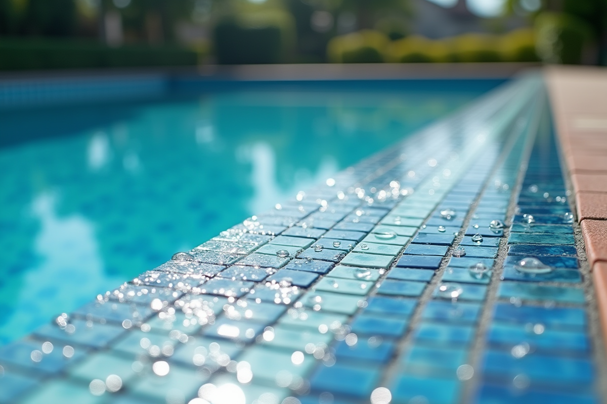 Dalles mosaïque antidérapantes au bord de la piscine