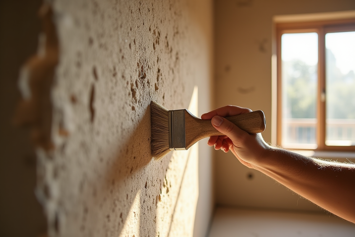 Application d'un enduit lime sur mur en chanvre rustique