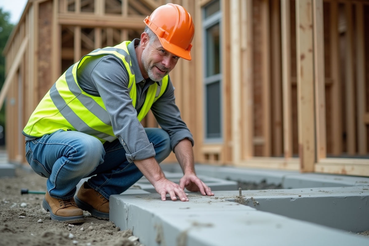 Ingénieur construction inspectant la fondation d'une maison
