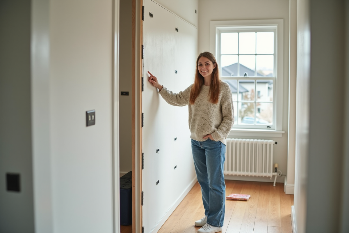 Jeune femme pointant un panneau d