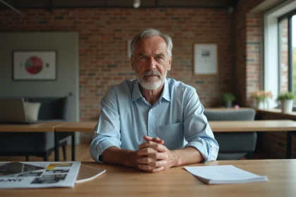 Homme d'affaires fatigu&eacute; dans un showroom vide