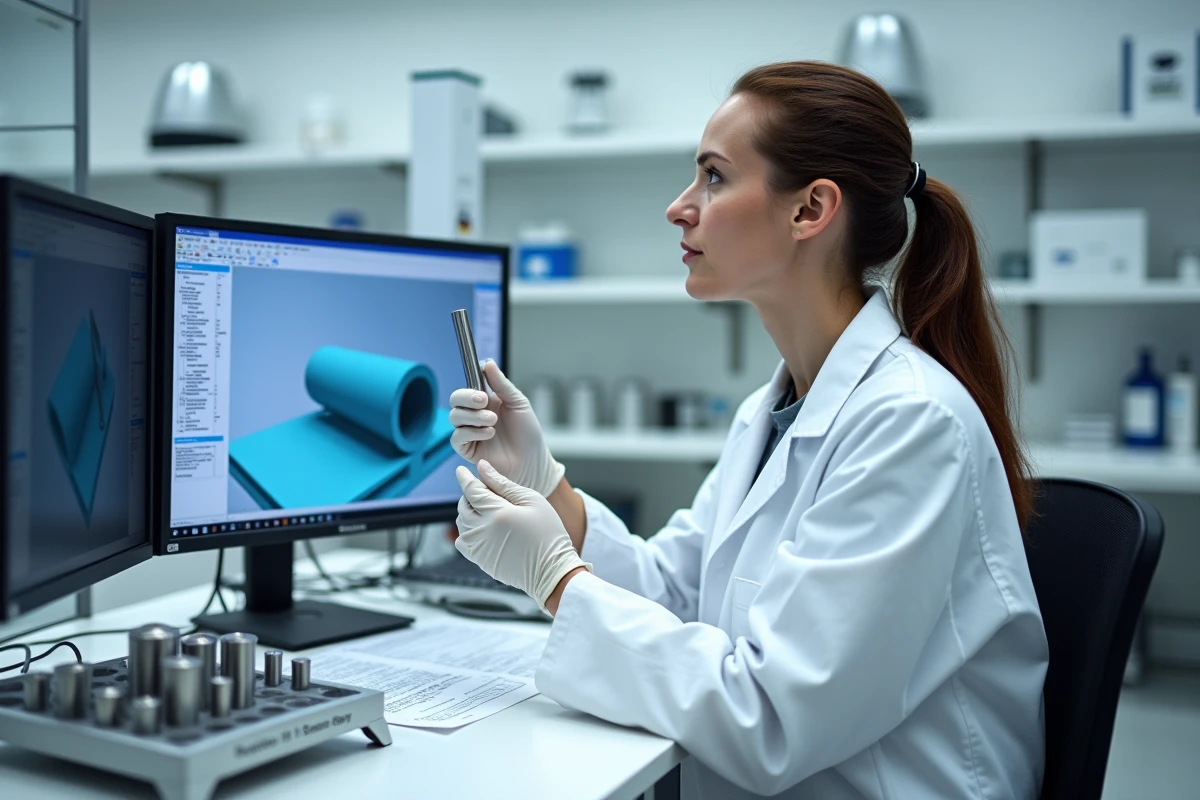 Ingénieure matériaux en laboratoire analysant des échantillons de tubes aluminium nouvelle génération pour les tendances 2026