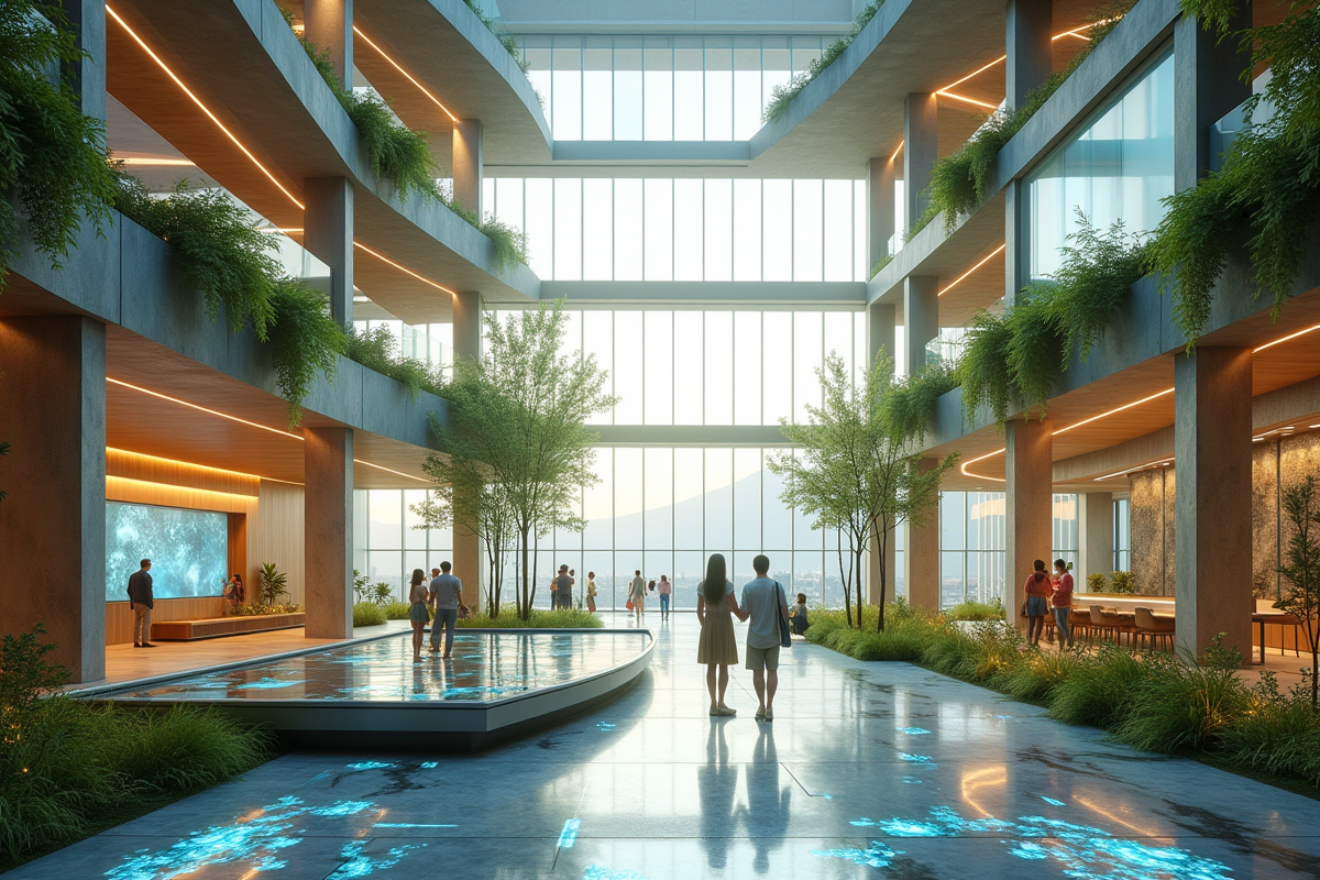 Intérieur d un bâtiment durable avec jardins verticaux et écrans tactiles