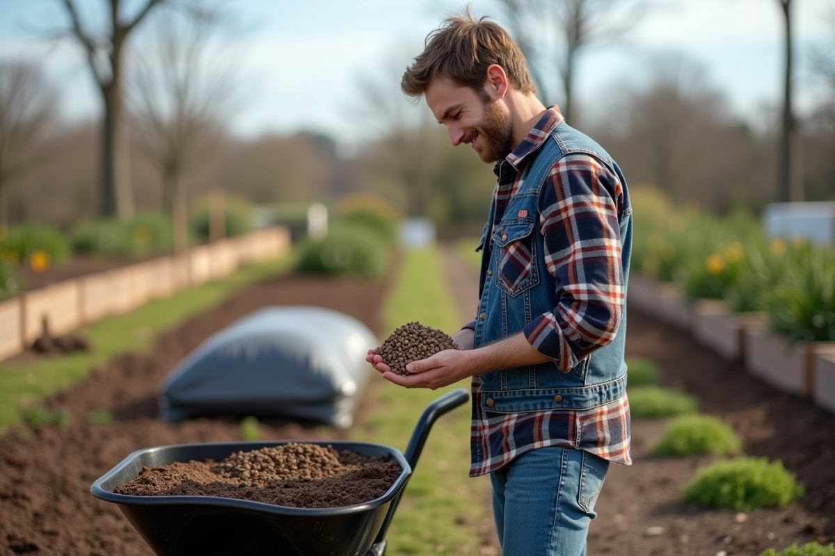 Jeune homme examinant pellets d