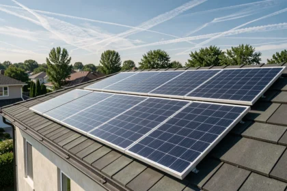 Installation de panneau solaire 3000W sur le toit d'une maison familiale moderne en banlieue