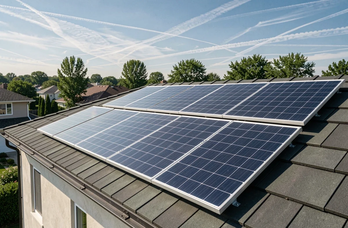 Installation de panneau solaire 3000W sur le toit d'une maison familiale moderne en banlieue