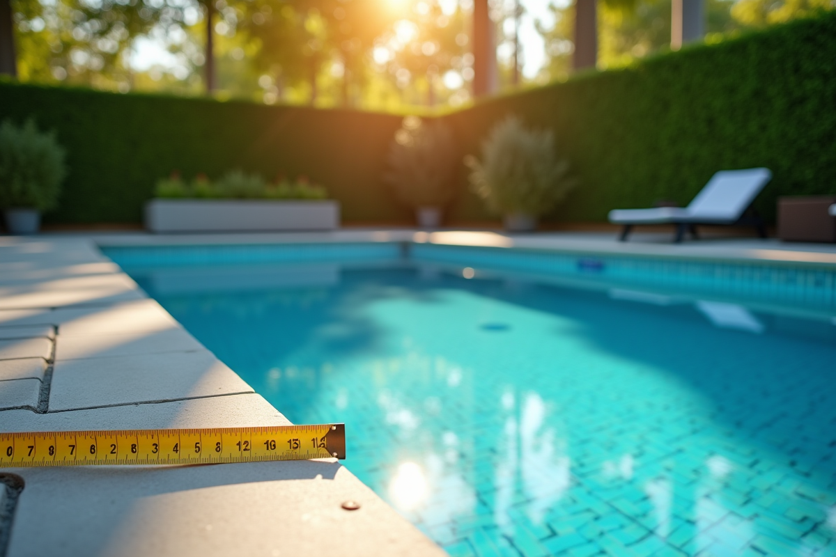 Piscine moderne dans un jardin avec mètre ensoleillé