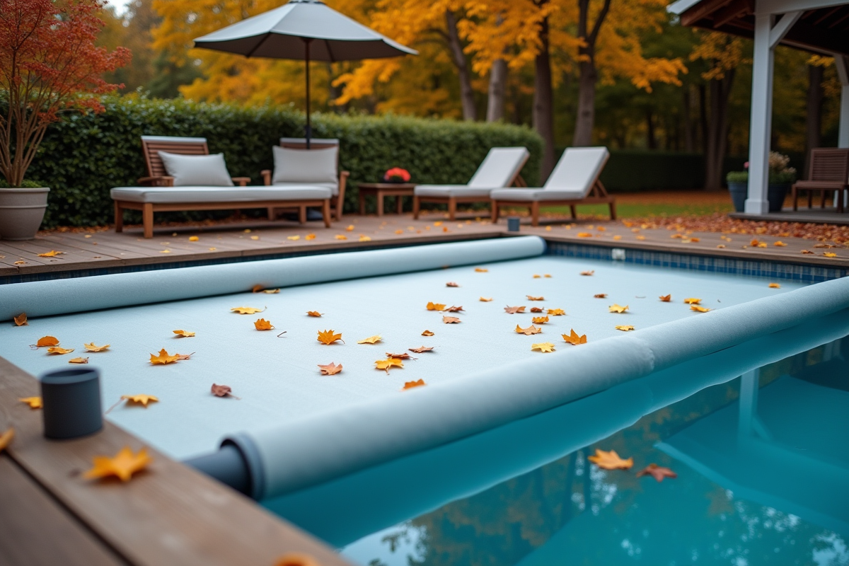 Piscine traditionnelle avec couverture d