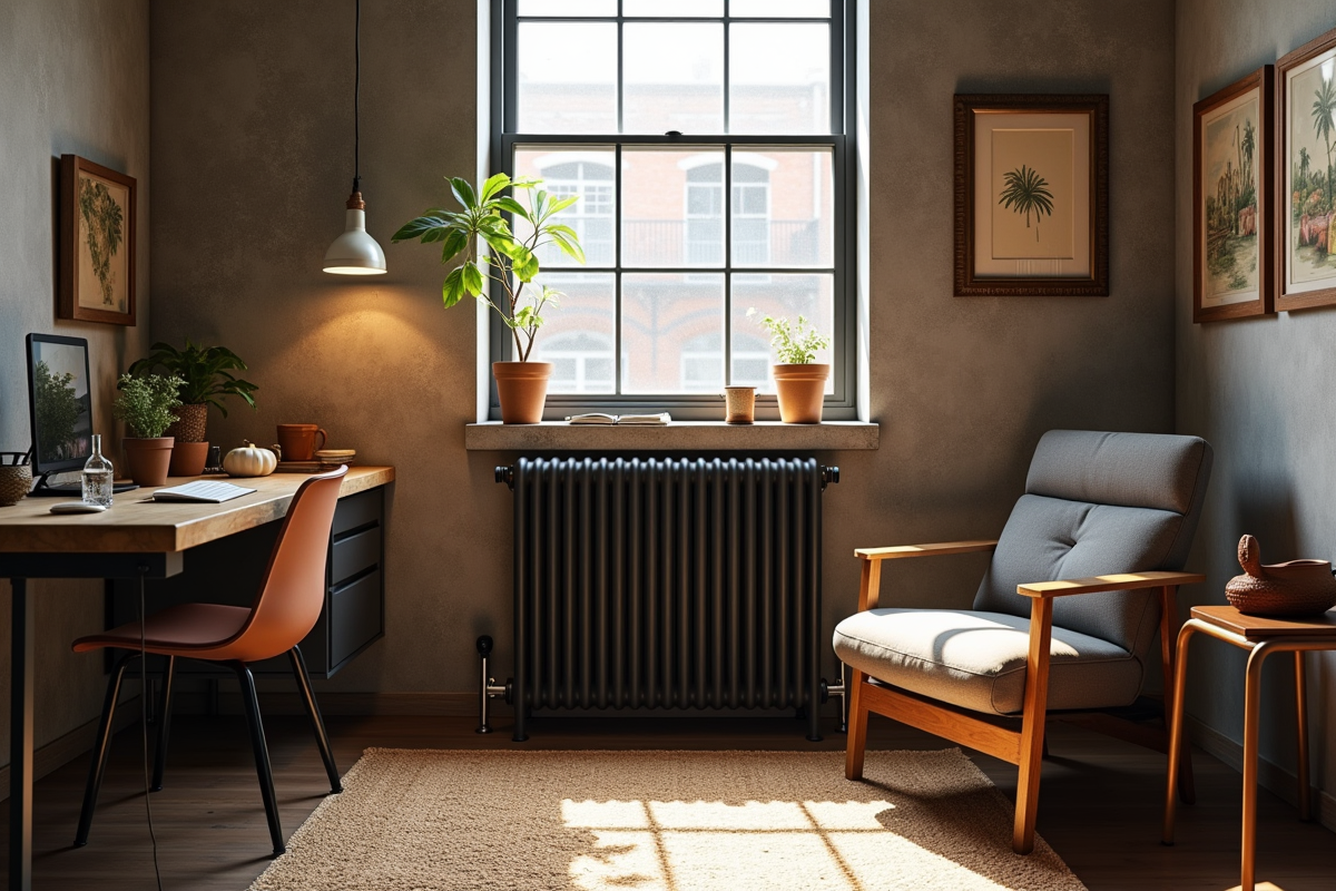 Radiateur en fonte dans un espace de travail sous-sol industriel