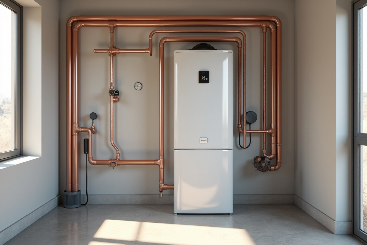 Salle d'eau moderne avec chauffe-eau économe en énergie