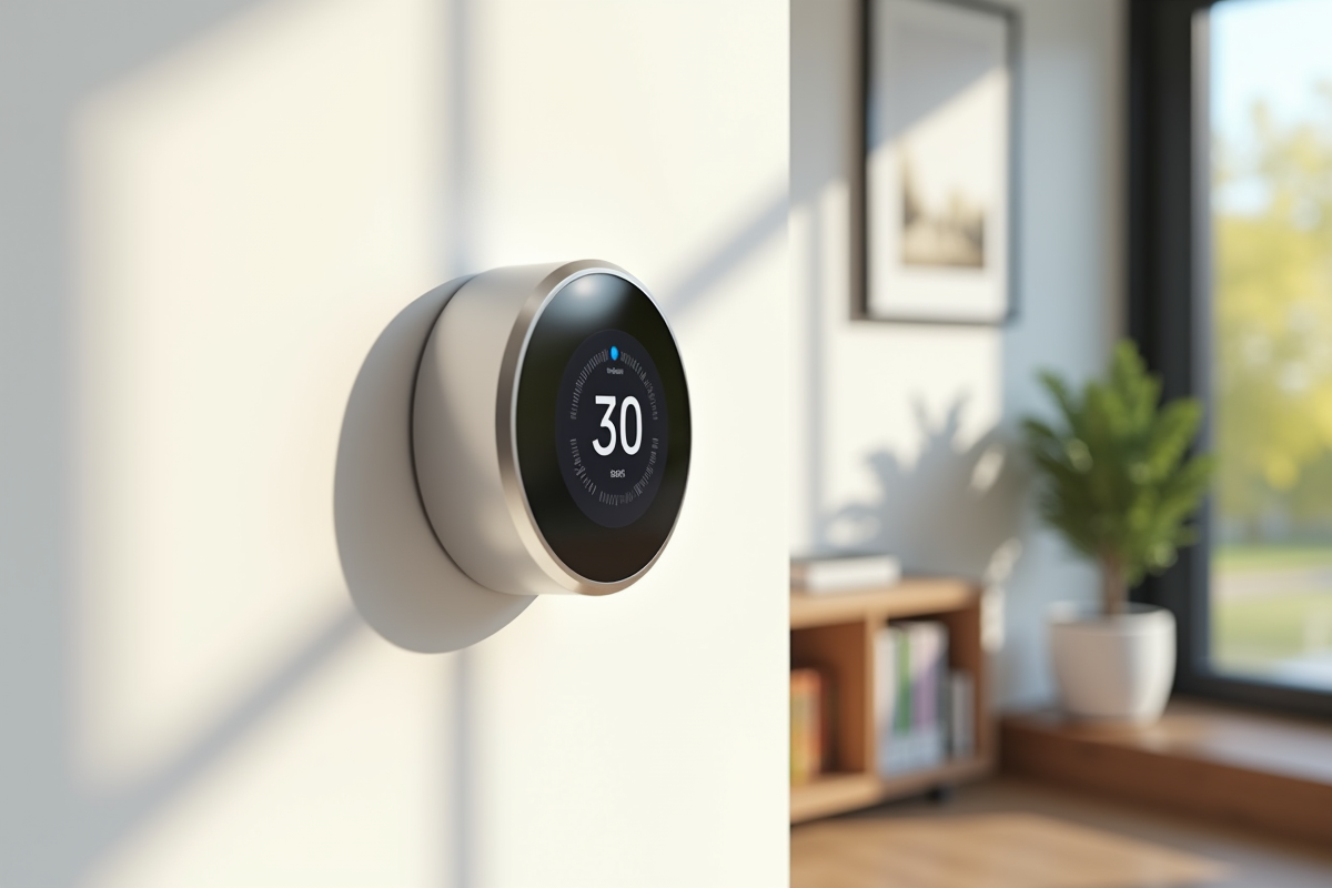 Thermostat intelligent moderne dans un salon lumineux